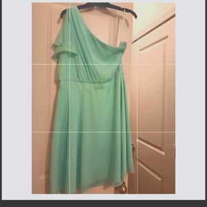 Seafoam green knee length one shoulder dress